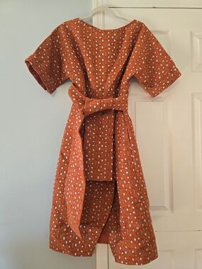 OSMAN Orange Printed Belted Midi Dress